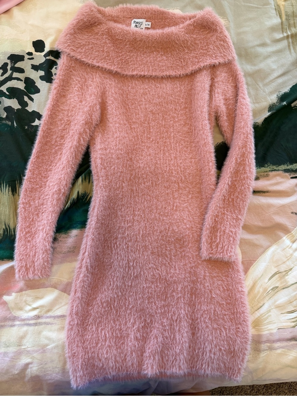 Princess Polly Cozy Fuzzy Pink Off-Shoulder Sweater Dress